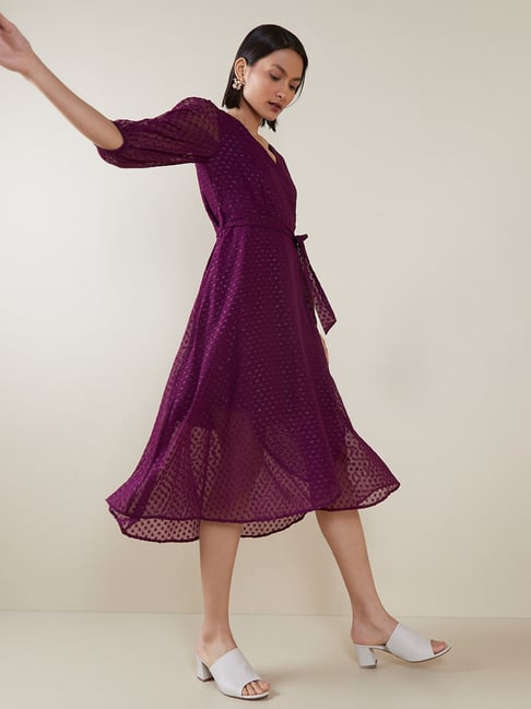 Wardrobe by Westside Berry SelfPatterned DressWardrobeClothingTATA CLIQ