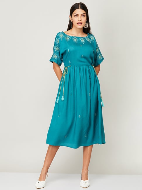 Buy Colour Me by Melange Teal Green Embroidered A-Line Dress for Women  Online @ Tata CLiQ