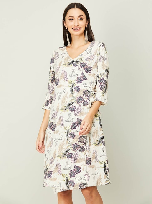 Colour Me by Melange Off-White Floral Print A-Line Dress Price in India