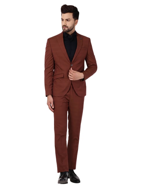 Blackberrys Brown Slim Fit Striped Two Piece Suit