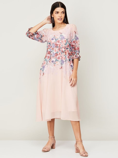 CODE by Lifestyle Pink Floral Print A-Line Dress Price in India