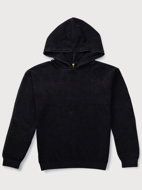 Gini Jony Kids Black Cotton Textured Pattern Full Sleeves Sweater