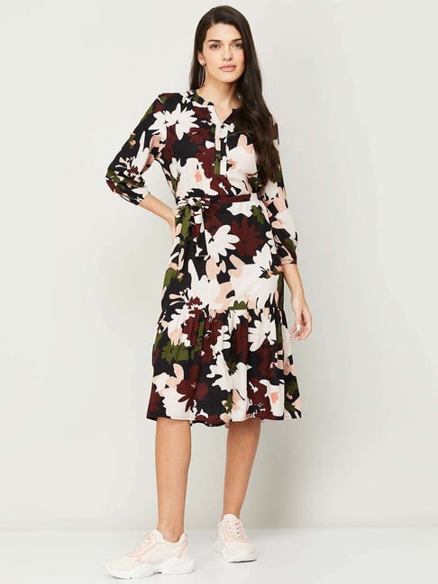 Fame Forever by Lifestyle White & Brown Floral Print A-Line Dress Price in India