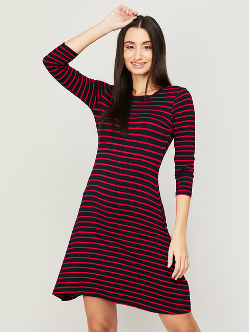 Fame Forever by Lifestyle Navy & Red Striped A-Line Dress Price in India