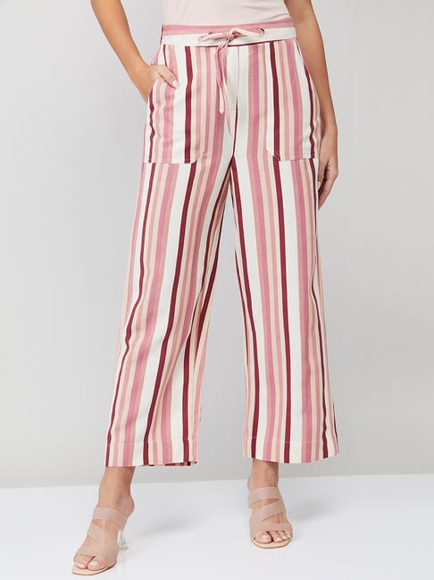 Buy CRIMSOUNE CLUB Pink Womens Pink Striped Parallel Trousers  Shoppers  Stop