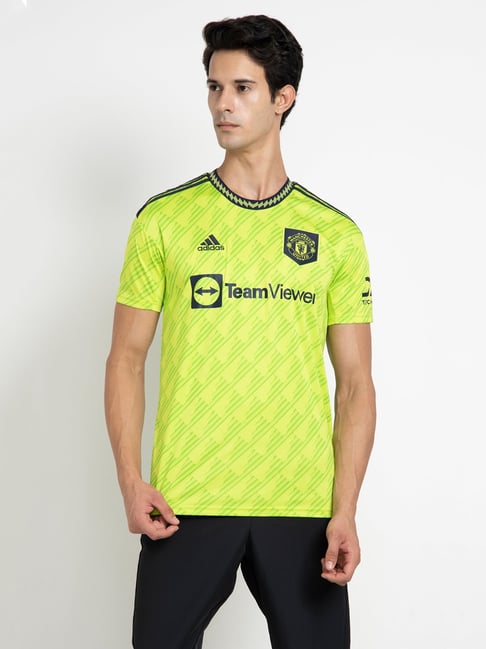 Buy adidas MUFC Lemon Green Regular Fit Round Neck Jersey for