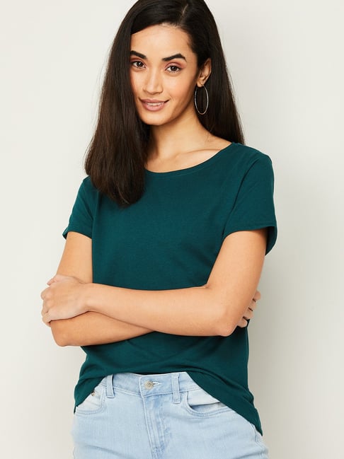 Fame Forever by Lifestyle Green Cotton Top Price in India