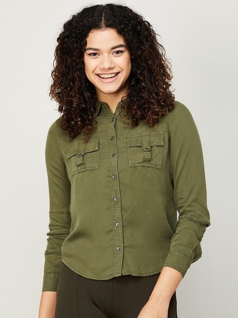 Fame Forever by Lifestyle Olive Green Regular Fit Shirt Price in India