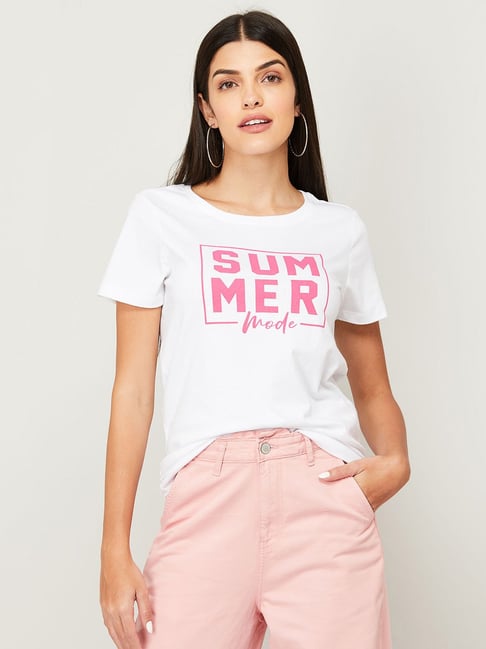 Fame Forever by Lifestyle White Cotton Printed Top