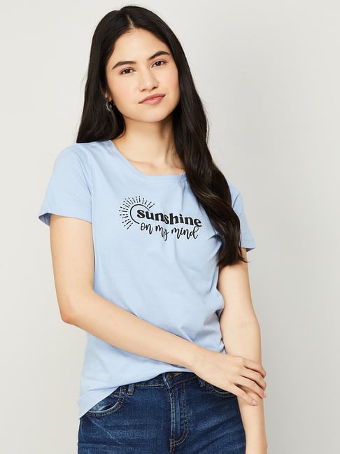 Fame Forever by Lifestyle Blue Cotton Printed Top