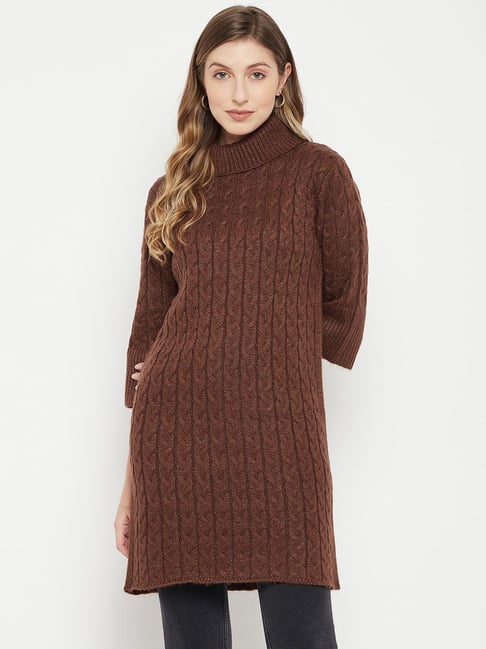 MADAME Brown Wool Self Design Sweater