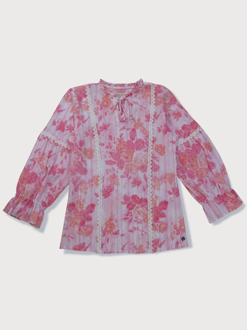 Gini & Jony Kids Pink Floral Print Full Sleeves Top