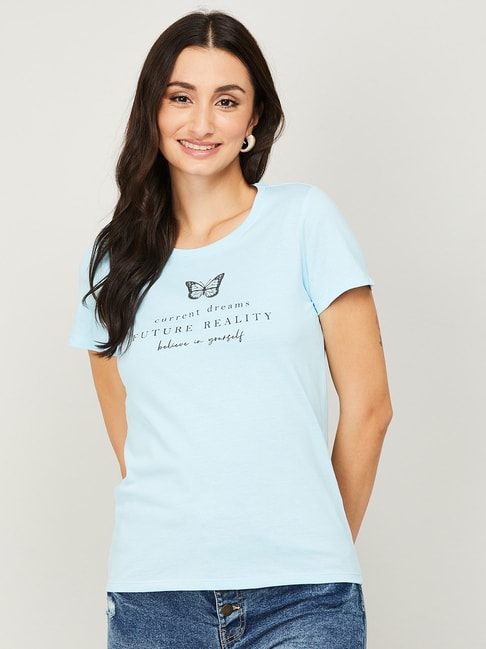 Fame Forever by Lifestyle Blue Cotton Printed Top Price in India