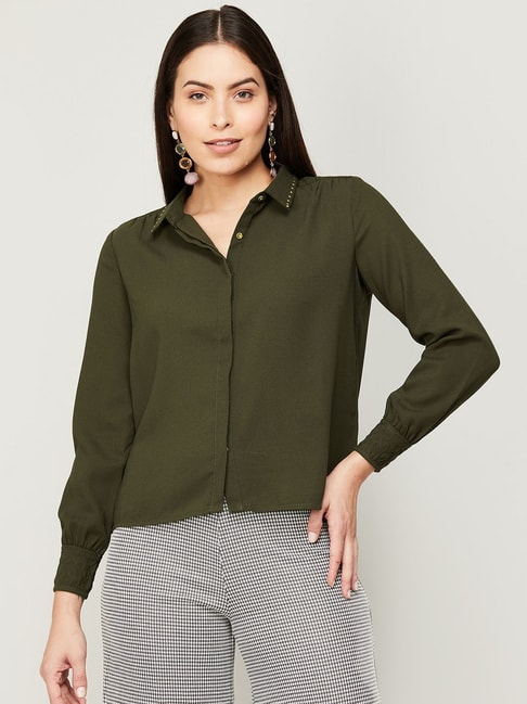 Fame Forever by Lifestyle Olive Green Regular Fit Shirt Price in India