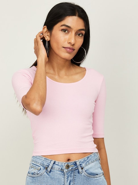 Ginger by Lifestyle Pink Regular Fit Crop Top Price in India