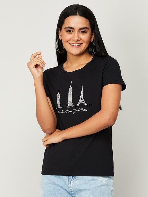 Fame Forever by Lifestyle Black Cotton Printed Top