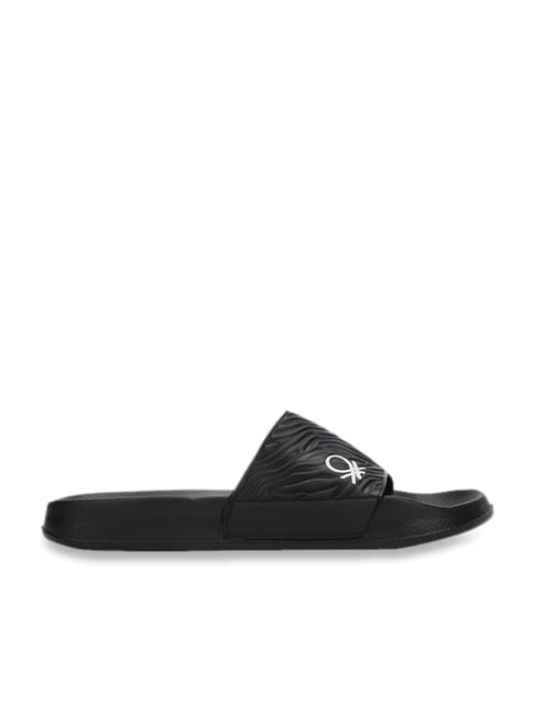 United Colors of Benetton Women's TEXTURED Black Slides