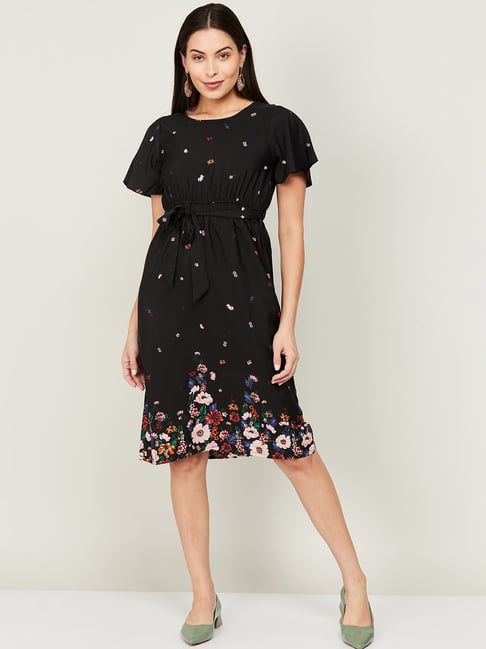 Fame Forever by Lifestyle Black Floral Print A-Line Dress Price in India