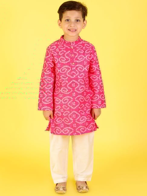 Lil Drama Kids Pink with White Printed Full Sleeves Kurta with Pyjamas-picture-24
