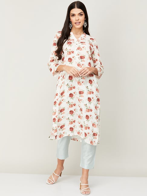 Melange floral 2024 print straight kurta