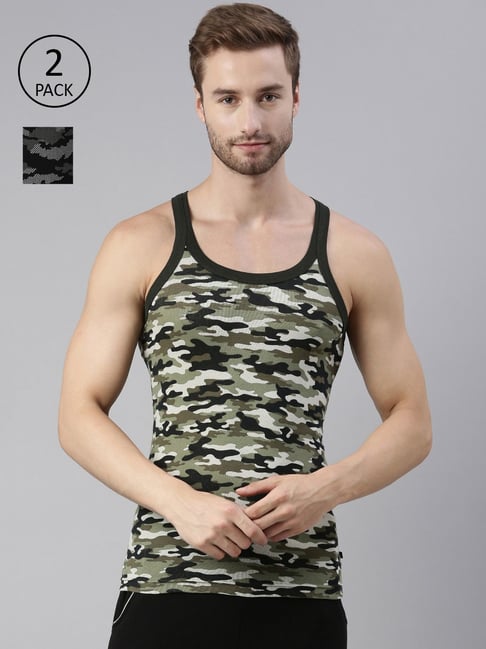 Dixcy Scott Maximus Multi Cotton Regular Fit Printed Vest - Pack Of 2