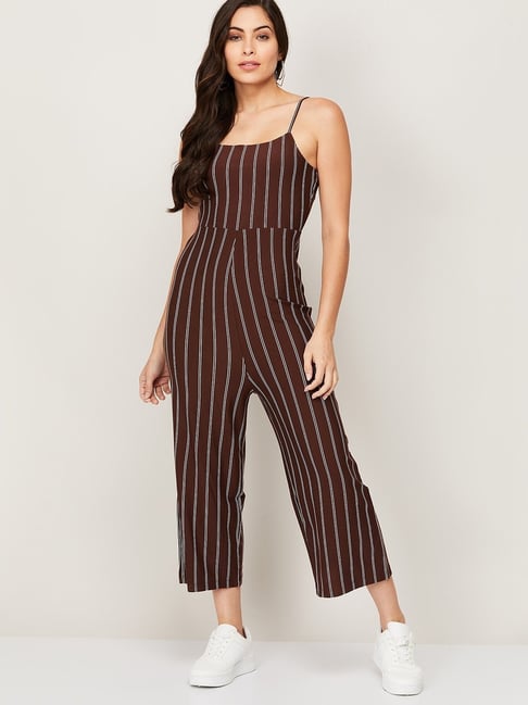 Ginger by Lifestyle Brown Striped A Line Jumpsuit