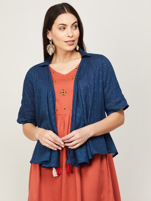 Colour Me by Melange Blue Cotton Printed Shrug