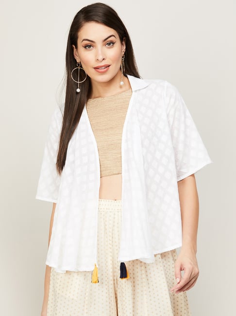 Colour Me by Melange Off-White Cotton Printed Shrug