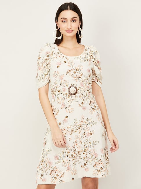 CODE by Lifestyle Cream Floral Print A-Line Dress Price in India