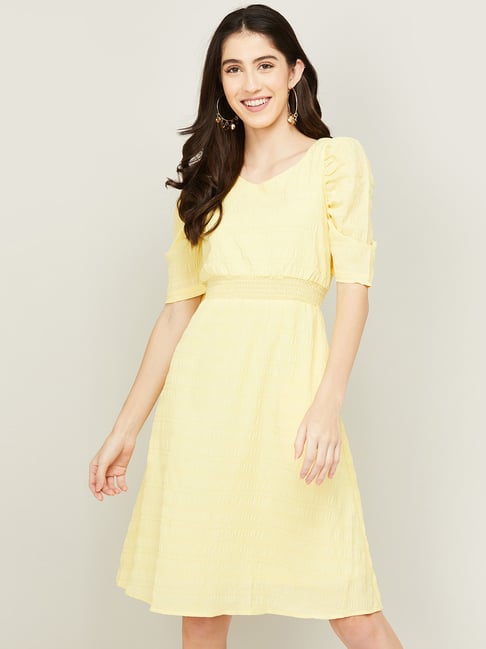 CODE by Lifestyle Yellow Cotton A-Line Dress Price in India