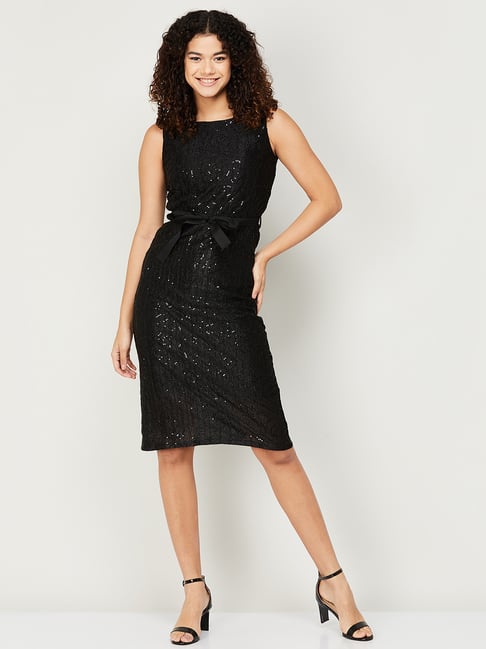 CODE by Lifestyle Black Embellished A-Line Dress Price in India