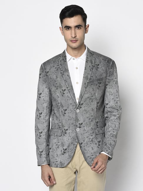 Blackberrys Grey Slim Fit Floral Print Blazer