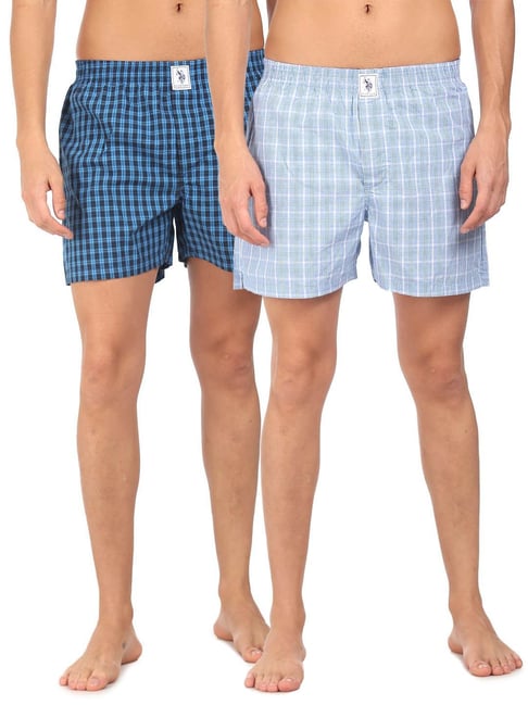 U S Polo Assn U.S. Polo Assn. Blue & Sky Blue Check Boxers - Pack of 2