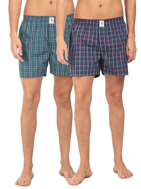 U S Polo Assn U.S. Polo Assn. Navy & Green Check Boxers - Pack of 2