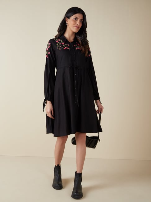 LOV by Westside Black Floral-Embroidered Dress Price in India