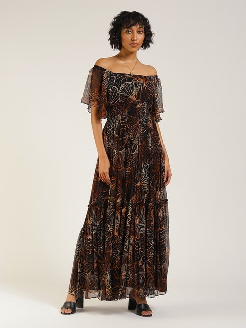 Buy Burgundy Floral Print Long Dress Online - Label Ritu Kumar  International Store View