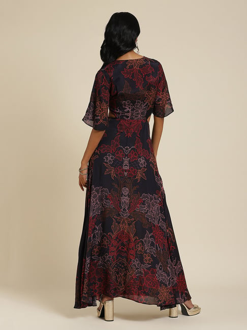 Buy Black Floral Print Maxi Dress Online - Label Ritu Kumar
