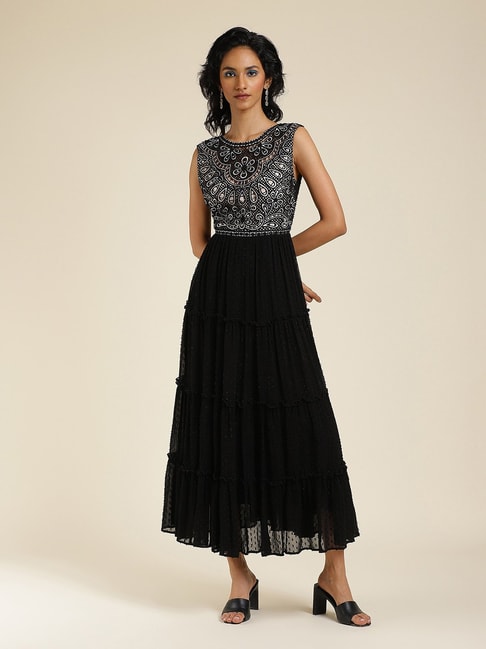 Label Ritu Kumar Black Embellished Maxi Dress Price in India