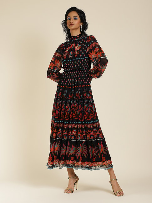 Label Ritu Kumar Maxi Dresses  Buy Label Ritu Kumar Black Floral Printed  Long Dress Online  Nykaa Fashion