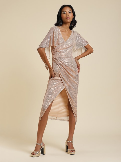 Label Ritu Kumar Light Pink Embellished Wrap Dress Price in India