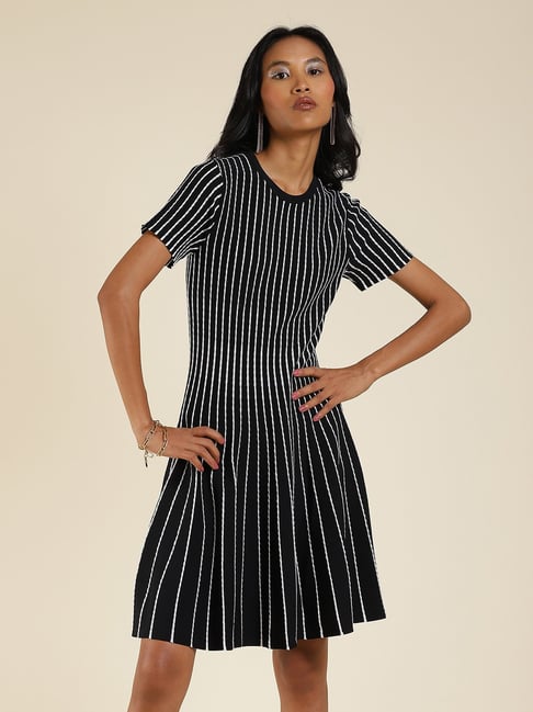 Black and white outlet striped skater dress