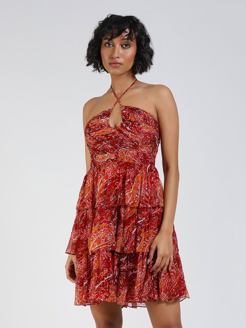 Label Ritu Kumar Red Printed A Line Dress Price in India