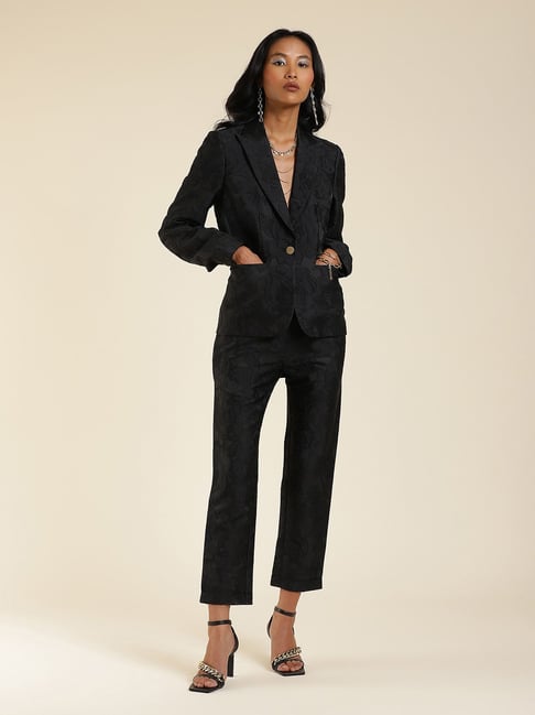 Buy Hilo Design Black Italian Ethnic Fabric Tweed Singlebutton Blazer And Trouser  Set Online  Aza Fashions