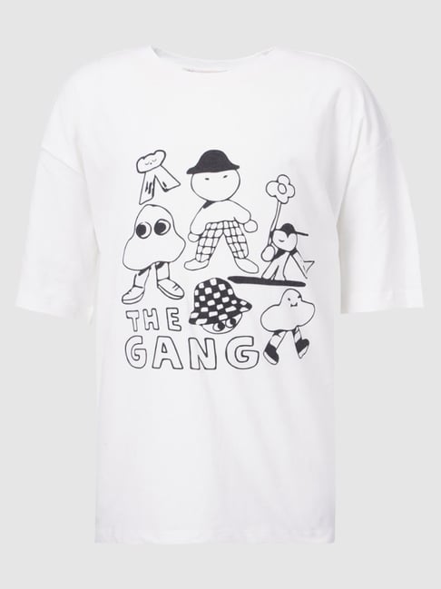 KIDS ONLY White & Black Cotton Printed T-Shirt-picture-16