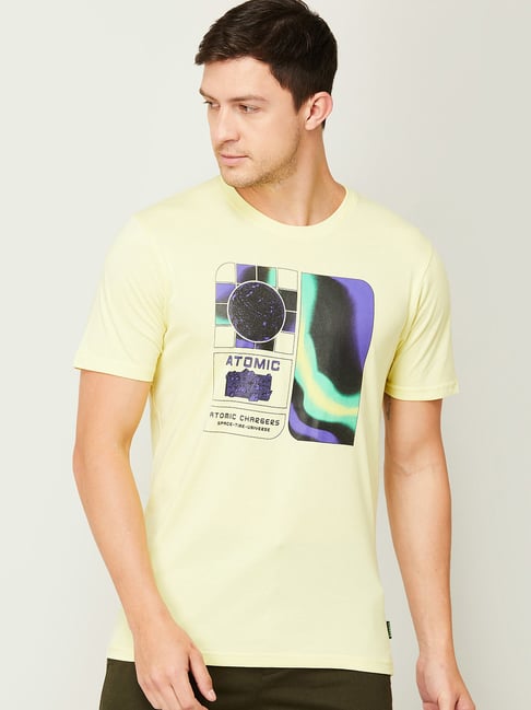 Bossini Yellow Cotton Regular Fit Printed T-Shirt