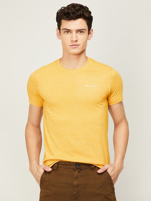 Bossini Yellow Cotton Regular Fit T-Shirt