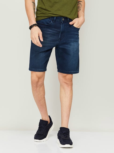 Bossini Dark Blue Cotton Regular Fit Denim Shorts