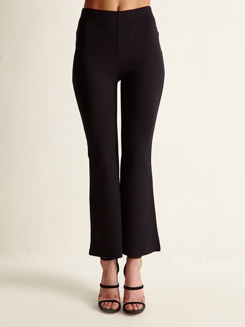 Cover Story Black Mid Rise Regular Fit Wide Leg Trousers