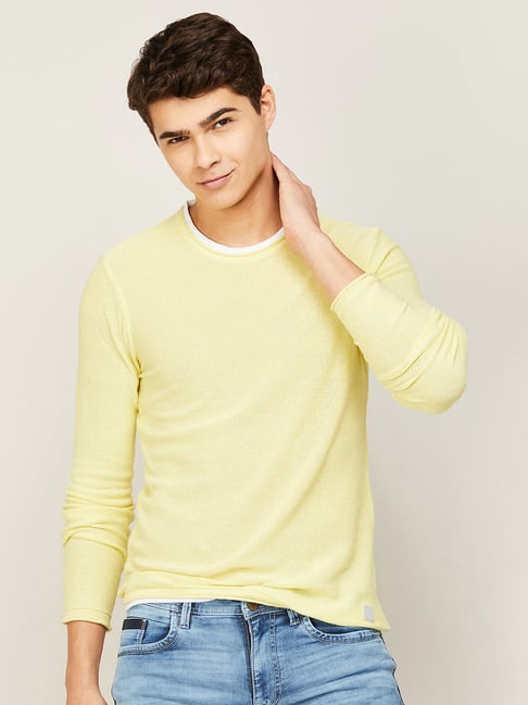 Bossini Yellow Cotton Regular Fit Sweater