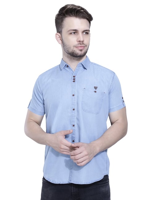 Buy Kuons Avenue Light Blue Silky Denim Cotton Solid Casual Shirt for Men  Online at Low Prices in India - Paytmmall.com